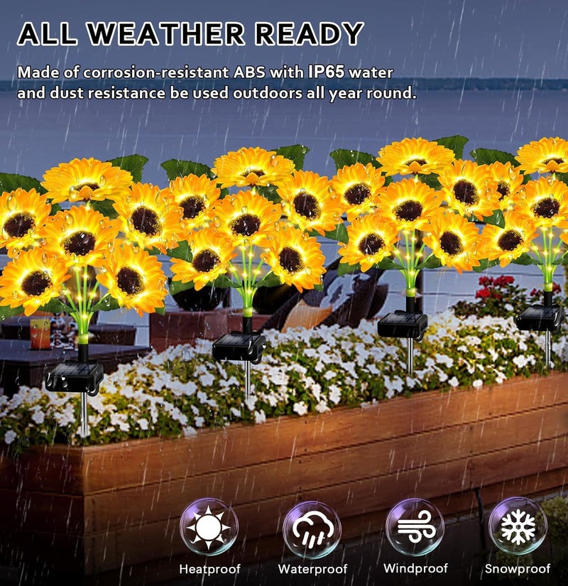 EDOF 6 Pack with 36 Sunflower Lights,Solar Lights Outdoor Garden Decor,Solar Flowers Lights Waterproof,Sunflowers Birthday Gifts for Mom Women Grandma,Decorative Stakes Lights for Landscape Yard Patio Lawn - Image 3